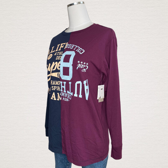 BP Split Sport Long Sleeve Graphic Top In Navy/Purple Redone Sport - Picture 5 of 9